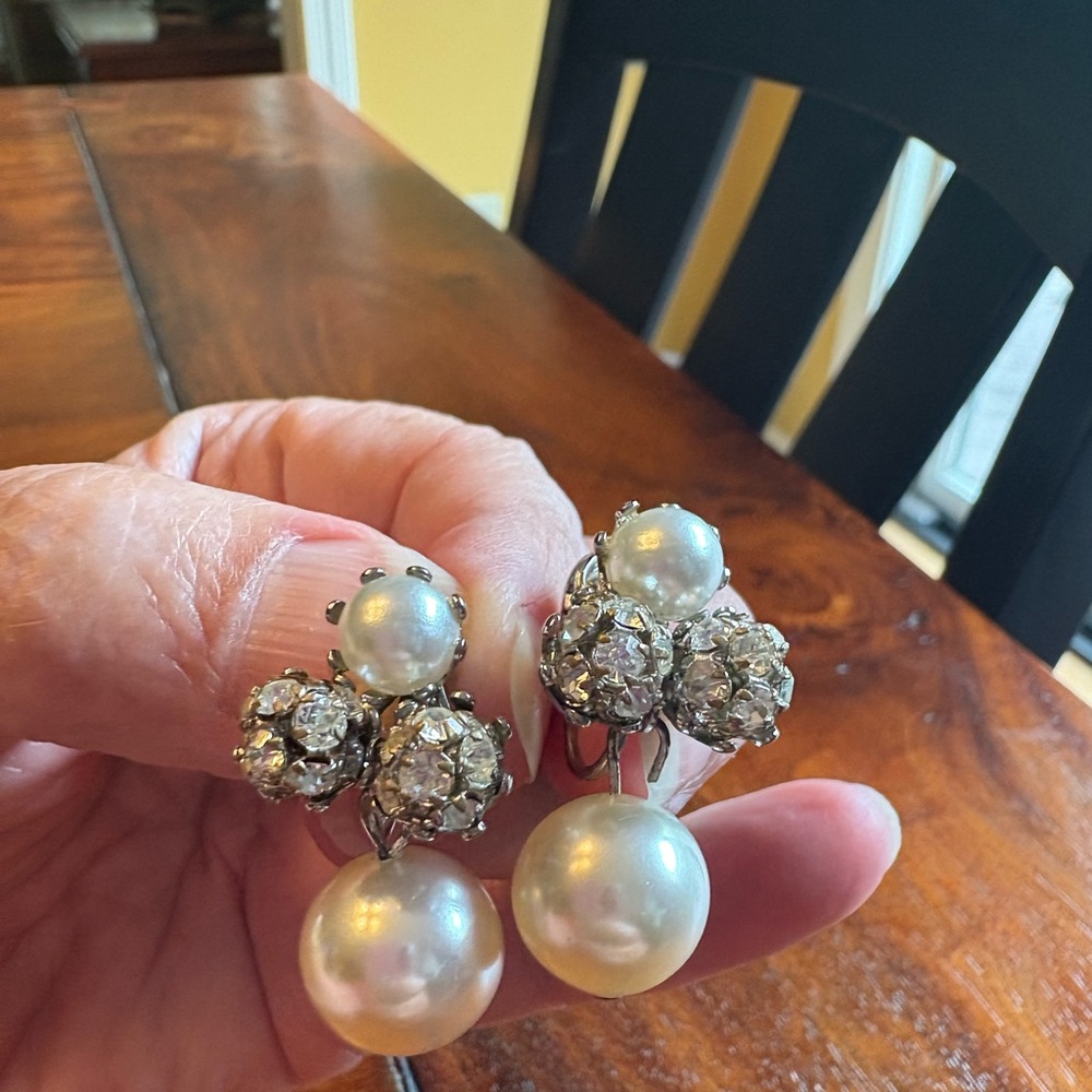 Vintage Silver and Pearl Clip-On Earrings